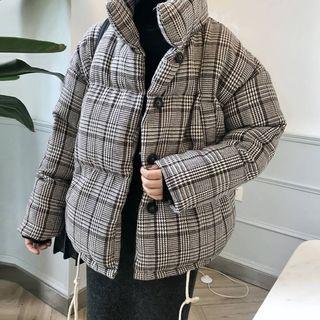 Padded Buttoned Plaid Coat