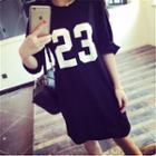 Number Print Elbow Sleeve T-shirt Dress
