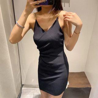 Spaghetti-strap Mini A-line Dress Black - S