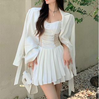Ruffle Strap Paneled A-line Dress / Blazer