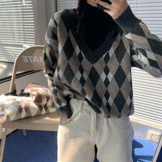 Mock Two Piece Argyle Sweater