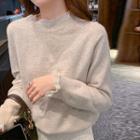 Long-sleeve Lace Trim Panel Knit Sweater
