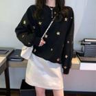 Sequin Star Pullover / A-line Faux Leather Skirt