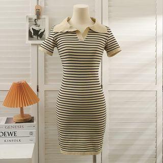 Striped Slim-fit Polo Dress Almond - One Size