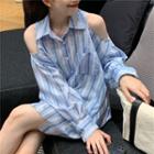 Striped Cold-shoulder Shirt Stripe - One Size