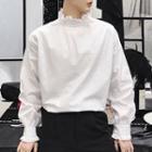 Long-sleeve Mock-neck Placket Top