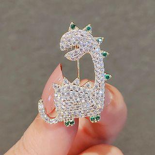 Dinosaur Rhinestone Alloy Brooch Ly799 - Gold & Green - One Size
