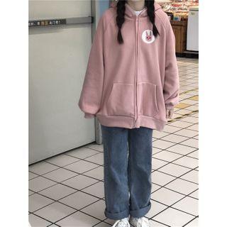 Rabbit Print Zip Jacket Pink - One Size
