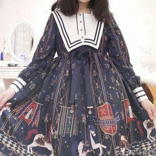 Horse Print Long Sleeve A-line Dress