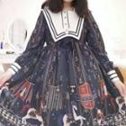 Horse Print Long Sleeve A-line Dress