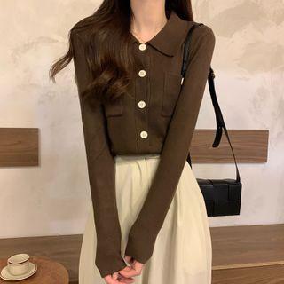 Lapel Pocket Long-sleeve Cardigan