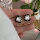 Square Faux Pearl Earring 1 Pair - S925 Silver Needle - Black & Gold - One Size