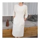 Stitched 3/4- Sleeve Zip-back Dress