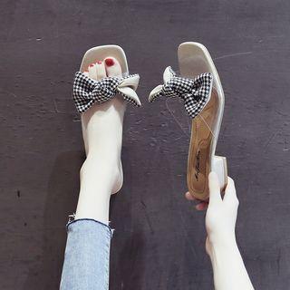 Plaid Bow Block-heel Slide Sandals