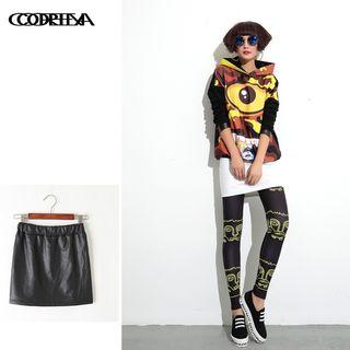 Faux-leather Plain Skirt