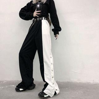 Two Tone Wide-leg Pants / Eyelet Belt