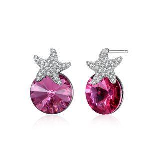 925 Sterling Silver Fashion Star Pink Austrian Element Crystal Stud Earrings Silver - One Size