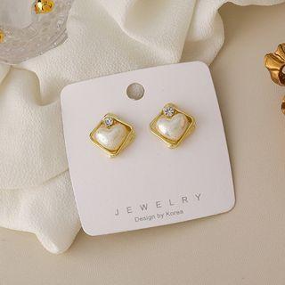 Heart Faux Pearl Alloy Square Earring 1 Pair - Gold - One Size