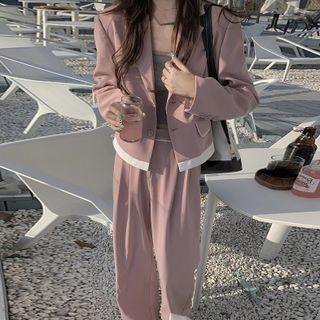 Set: Single-breasted Blazer + Wide Leg Pants