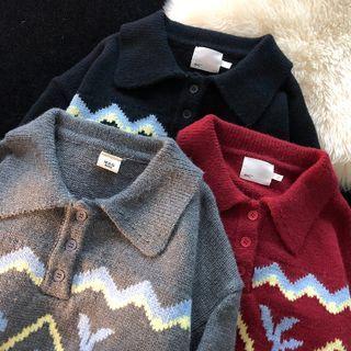 Polo-neck Printed Sweater