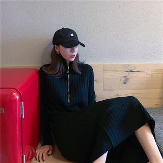Plain Long-sleeve Loose-fit Zip Dress
