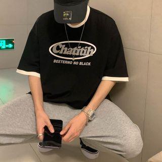 Contrast Trim Lettering Print Oversized Tee