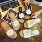 Floral Applique Flat Slide Sandals