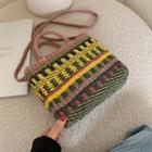 Color Panel Woven Crossbody Bag As Shown In Figure - One Size
