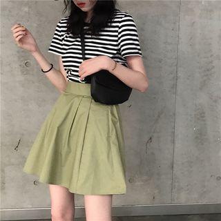 Striped Short-sleeve T-shirt / A-line Shorts