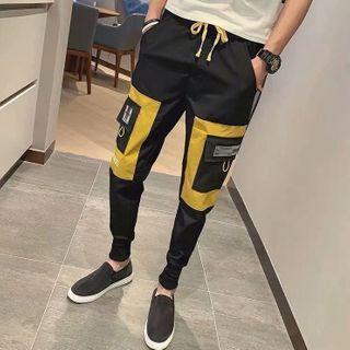 Lettering Two-tone Cropped Harem Pants