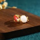 Carp Fish Faux Gemstone Alloy Open Ring Cp618 - Gold & Red & White - One Size