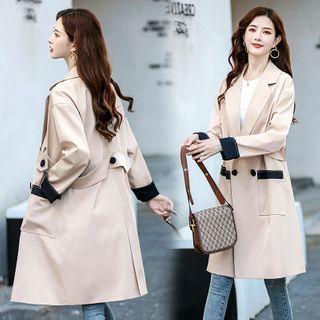 Contrast Detail Double Breasted Coat