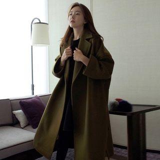 Notch Lapel Snap Button Coat With Belt