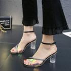 Iridescent Ankle Strap Chunky Heel Sandals