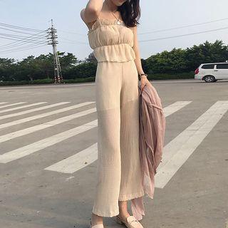 Set: Spaghetti-strap Top + Chiffon Wide-leg Pants