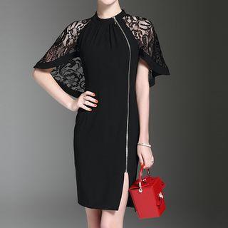 Lace Panel Side Zip Pencil Dress