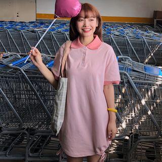 Drawstring Short-sleeve Polo Shirt Dress