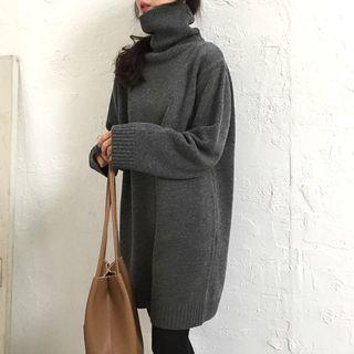 Plain Turtle-neck Knit Dress