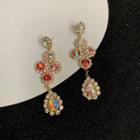 Rhinestone Floral Drop Earring Gold - One Size