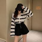 Color-block Striped V-neck Light Jacket / Plain High-waist Shorts