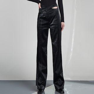 High Waist Cutout Faux Leather Wide Leg Pants