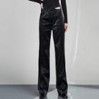 High Waist Cutout Faux Leather Wide Leg Pants