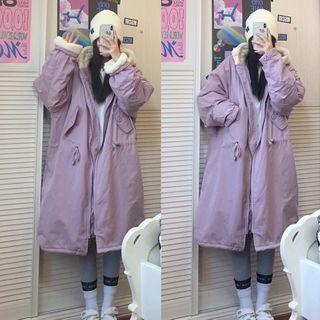 Furry Hooded Padded Coat Purple - One Size
