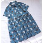 Printed Short Sleeve Dress Grayish Blue - One Size