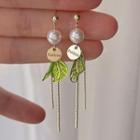 Faux Pearl Leaf Drop Earring 1 Pair - 1820 - Gold - One Size