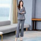 Set: Button Blazer + Boot-cut Dress Pants