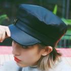 Faux Leather Military Cap