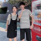 Couple Matching Short-sleeve Striped T-shirt / Shorts / Jumper Dress / Set