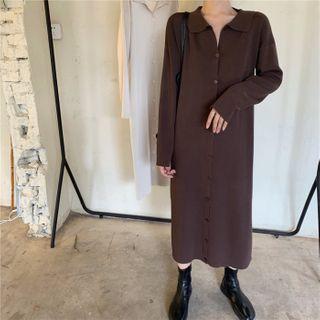 Long-sleeve Single Breasted Plain Knit Dress