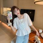 Floral Short-sleeve Square-neck Blouse